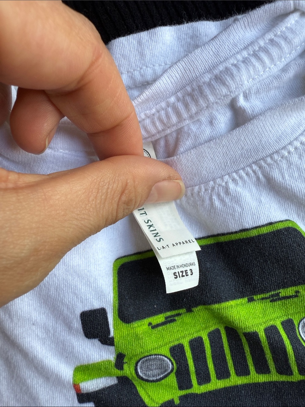 Kids White Tee with Green Jeep Graphic - Picture 2 of 2